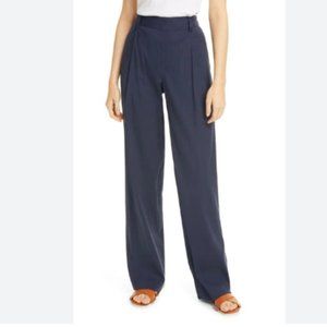 VINCE Navy Blue Pleated Pull-On Wide Leg Linen Lightweight Trousers Size L